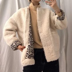 ItGirl Shop Curly Faux Fur White Pink Leopard Inside Jacket NEW