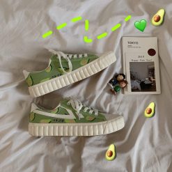 ItGirl Shop Cute Avocado Green Print Flat Platform Sneakers