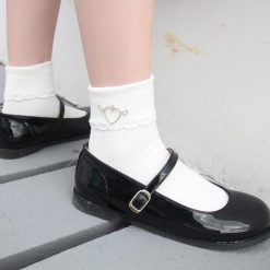 ItGirl Shop Vintage Clothing Cute Black White Vintage Lace Hearts Socks