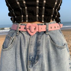 ItGirl Shop Y2k Aesthetic Outfits Cute Egirl Aesthetic Heart Buckle Plaid Denim Belt