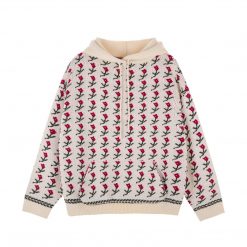 ItGirl Shop Cute Floral Pattern Embroidery White Hooded Sweater