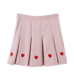 ItGirl Shop Cute Hearts Embroidery Pleated Black Pink Aesthetic Skirt Aesthetic Clothing