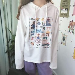 ItGirl Shop Cute Toys Pattern White Oversized Hoodie