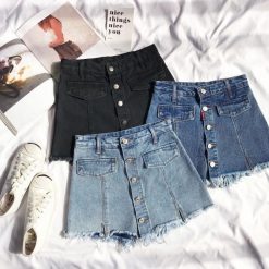 ItGirl Shop Denim Front Buttons Jean Skirt With Hidden Shorts