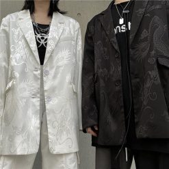 ItGirl Shop Dragon Chinese Style Print Oversized Blazer Jacket