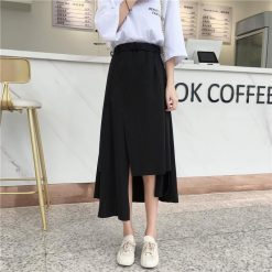 ItGirl Shop Elegant Black Assymetric Wrap Elastic Waist Long Skirt