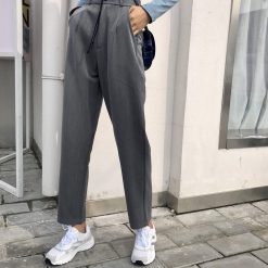 ItGirl Shop Dark Academia Outfits Elegant Casual Gray High Waist Straight Suit Pants