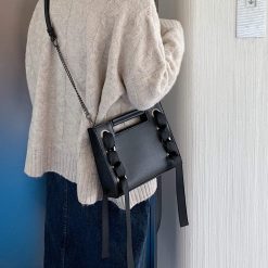 ItGirl Shop Elegant Ribbon Thin Chain Strap Small Black Shoulder Bag