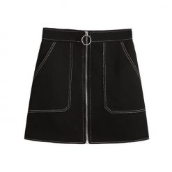 ItGirl Shop Elegant Sew Details Front Zipper Three Colours Skirt 90s Fashion