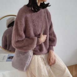 ItGirl Shop Fluffy Faux Fur Thin Chain Shoulder Square Soft Bag Vintage Clothing