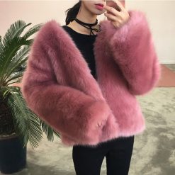 ItGirl Shop Fluffy Hair Faux Fur Pink Outwear Coat Jacket 90s Fashion