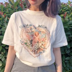 ItGirl Shop Vintage Clothing French Antique Angel Love Wreath T-Shirt