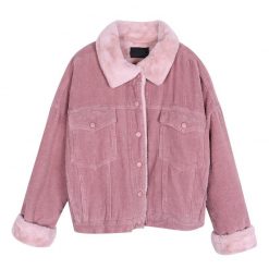 ItGirl Shop Vintage Clothing Full Colored Corduroy Faux Lamp Collar Buttons Outwear Jacket