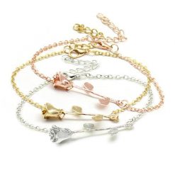 ItGirl Shop Gold Pink Silver Thin Elegant Chain Rose Flower Bracelet Fairycore