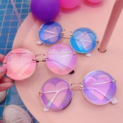 ItGirl Shop Gradient Colorful Hearts Metallic Frame Round Glasses Indie Clothes