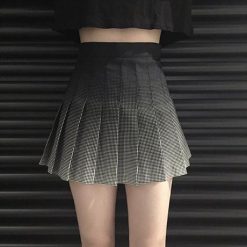 ItGirl Shop Aesthetic Grunge Gradient Dots Black White Pleated School Skirt