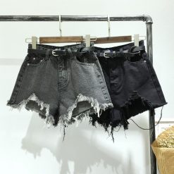 ItGirl Shop NEW Gray And Black Ripped Off Edge Denim Shorts