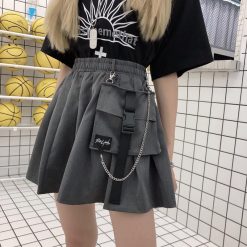 ItGirl Shop Gray Black Elastic Waist Big Pocket Mini Skirt