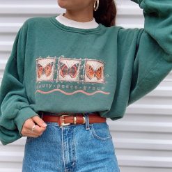 ItGirl Shop Green Vintage Butterflies Print Oversized Sweatshirt