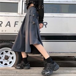 ItGirl Shop Grunge Aesthetic Irregular Long Skirt With Pockets