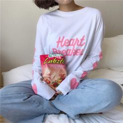 ItGirl Shop ???? Valentines Day Heart Breaker Front Letters Long Sleeve Hearts Oversized Shirt