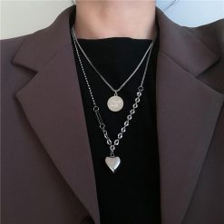 ItGirl Shop Aesthetic Grunge Heart Locket Grunge Pendants Silver Chain Necklace