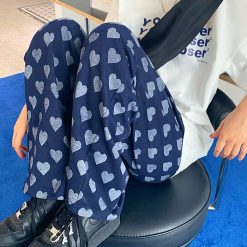 ItGirl Shop Heart Pattern Ulzzang Oversized Straight Pants Y2k Aesthetic Outfits