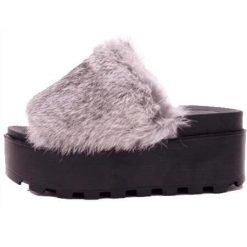 ItGirl Shop 90s Fashion High Platform Fluffy Faux Fur Open Sandals