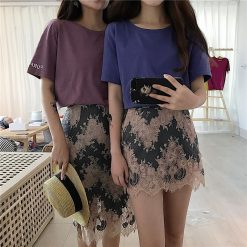 ItGirl Shop Vintage Clothing High Waist Lace Flower Skirt