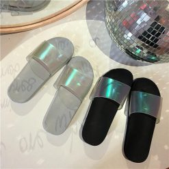 ItGirl Shop Holographic Aesthetic Rubber Slipper Black White Sandals
