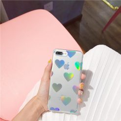 ItGirl Shop Holographic Hearts Transparent Plastic Iphone Cover