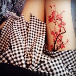 ItGirl Shop Japanese Style Blossom Red Flowers Branch Temporary Tattoo Fairycore
