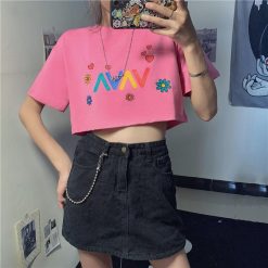 ItGirl Shop Aesthetic Clothing Kawaii Colorful Daisy Print Aesthetic Crop Top