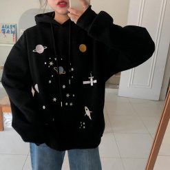 ItGirl Shop Kawaii Cosmic Embroidery Oversized Hooded Sweatshirt NEW