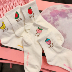 ItGirl Shop Pastel Goth Kawaii Fruits Flat Knit White Socks