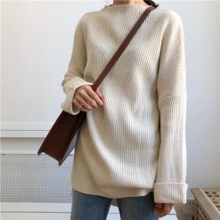 ItGirl Shop NEW Knit Long Loose Beige Black Cream Sweater