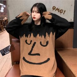 ItGirl Shop Knit Smiley Face Internet Girl Oversized Sweater