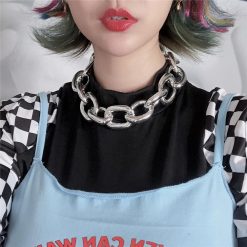 ItGirl Shop Kpop Thick Silver Chain Ckoker Necklace + Bracelet Egirl Outfits