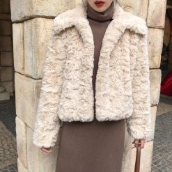 ItGirl Shop Lamb Faux Fur Warm Winter Coat Jacket + Long Knitted Dress