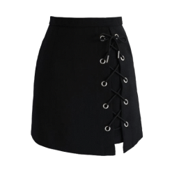 ItGirl Shop Left Side Lace Up Black Skirt