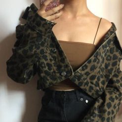 ItGirl Shop 90s Fashion Leopard Animal Print Denim Short Jacket