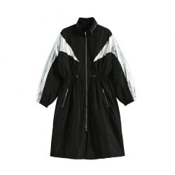 ItGirl Shop Long Black Oversized Sporty Windbreaker Retro Style Jacket 80s Fashion