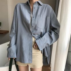 ItGirl Shop Dark Academia Outfits Long Sleeve Front Buttons Oversized Linen Cotton Shirt