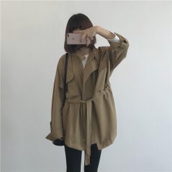 ItGirl Shop Loose Belted Front Pockets Snap-Buttons Short Trench Coat