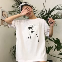 ItGirl Shop Mathilda Leon Sunglasses Girl Drawing Lines White Black Oversized T-Shirt NEW