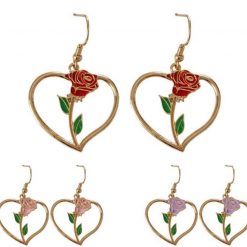 ItGirl Shop Metallic Hearts Rose Flower Purple Red Beige Earrings Fairycore