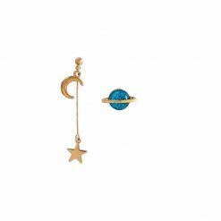 ItGirl Shop Metallic Long Asymmetric Moon Saturn Planet Earrings