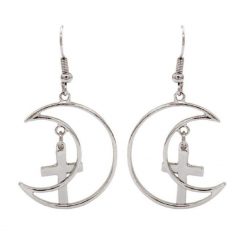 ItGirl Shop Indie Clothes Metallic Moon Crosses Earrings