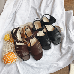 ItGirl Shop 90s Fashion Minimalistic Classic Leather Low Heel Open Toe Sandals