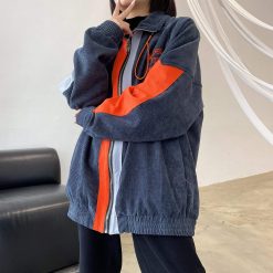 ItGirl Shop Neon Orange Color Teen Trend Oversized Denim Jacket Cute Plus Size
